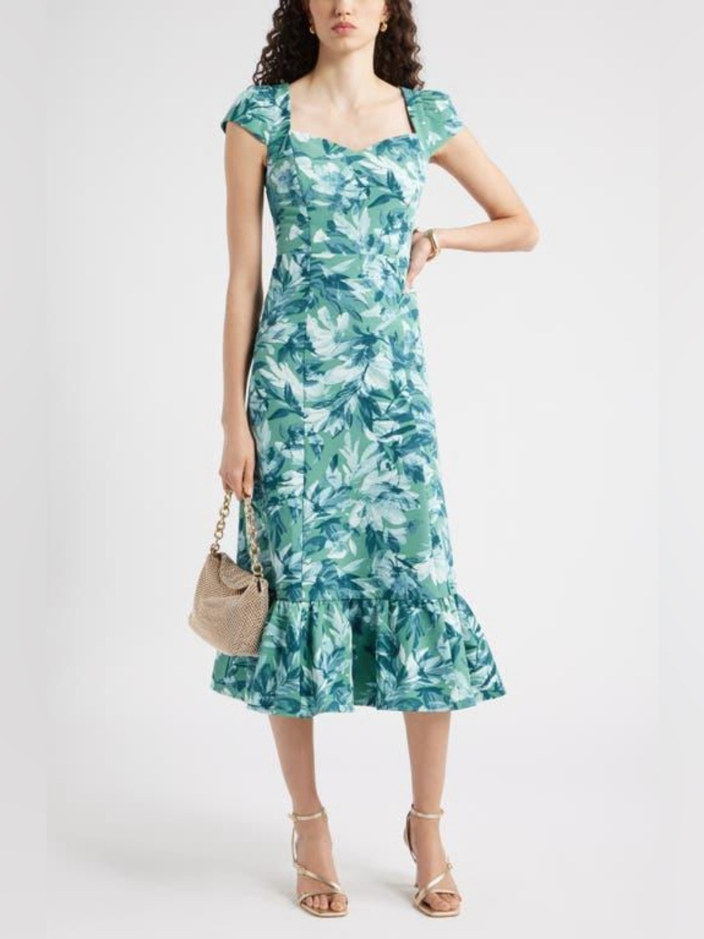 NWT Chelsea28 Green Sweetheart Neckline Cap
Sleeve Midi Dress Size Small